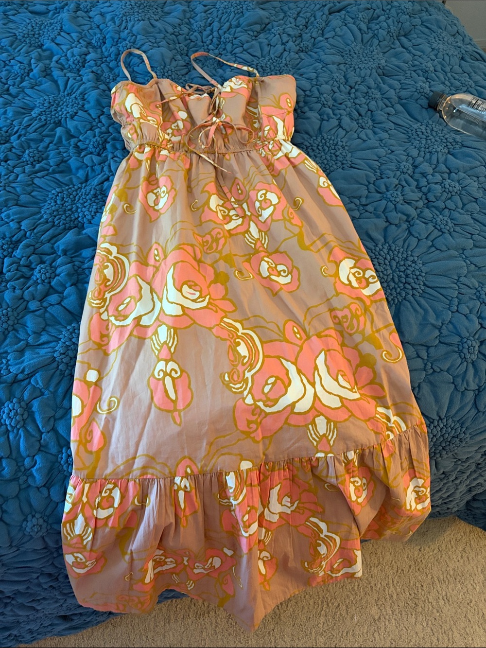 Cleobella Pink and Cream Floral Tie-Strap Maxi Dress worn once
